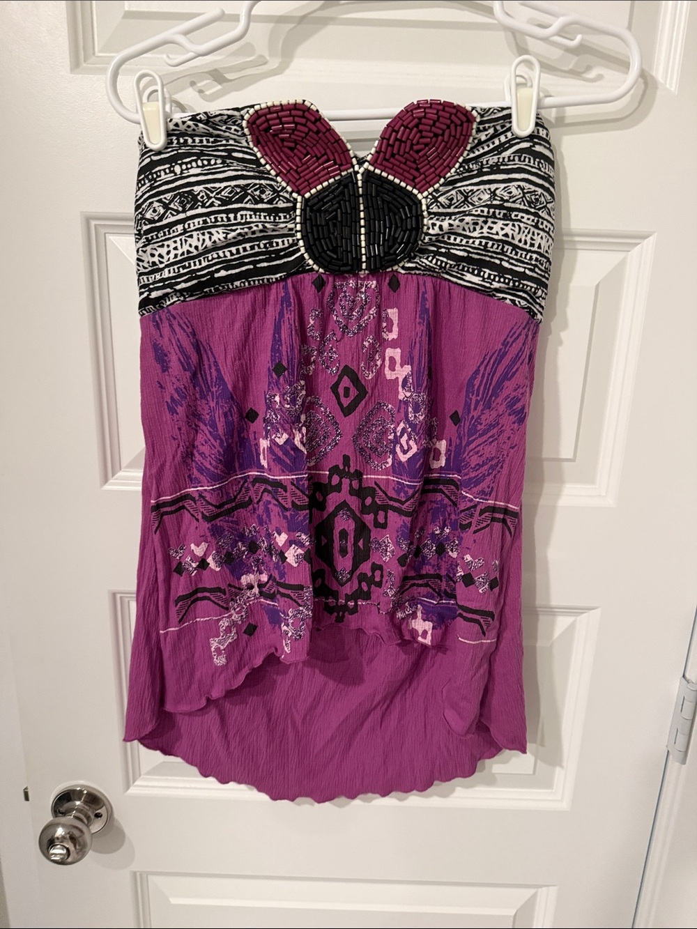 Beaded Strapless Purple Print Women's Tube Top XL SELF ESTEEM BUTTERFLY BLACK